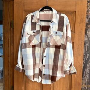 Maurices Plaid Button Down Shirt - Brown and Cream